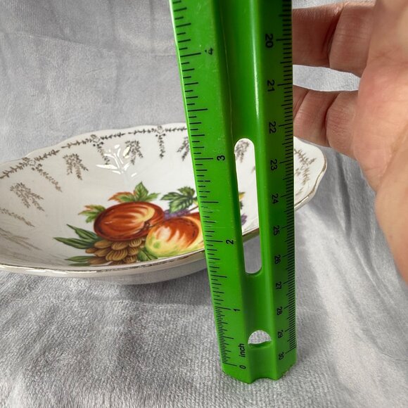 Vintage Porcelain Fruit Motif Decorative Shallow Bowl Scalloped Edge Gold Trim - Picture 7 of 16